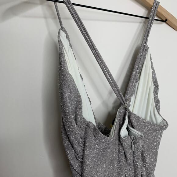 Patbo Lurex Cut Out Maxi Lace Up Dress Silver Sparkle Womens Glamorous Size 10 - Picture 6 of 16